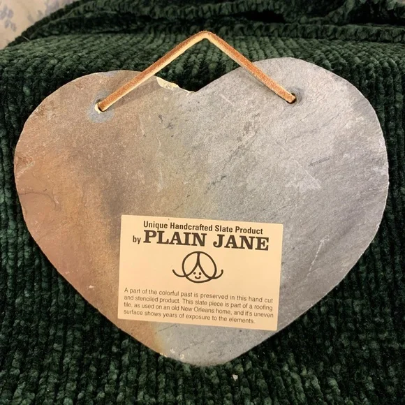 VTG Heart Stenciled Slate Welcome Sign Handcut Hand Painted from NOLA Roof Tile - Picture 2 of 7